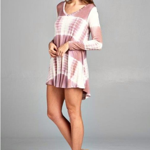 Women's 2XL 2X? Purple White Tie Dye Sexy Mini Tunic Dress V-Neck High Low NEW - Picture 5 of 7